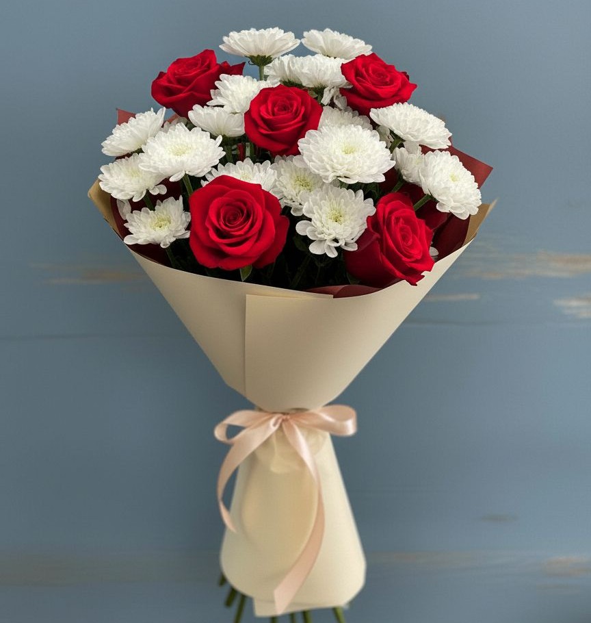 Букет цветов из: Розы и Хризантемы в Краснознаменске Московской области