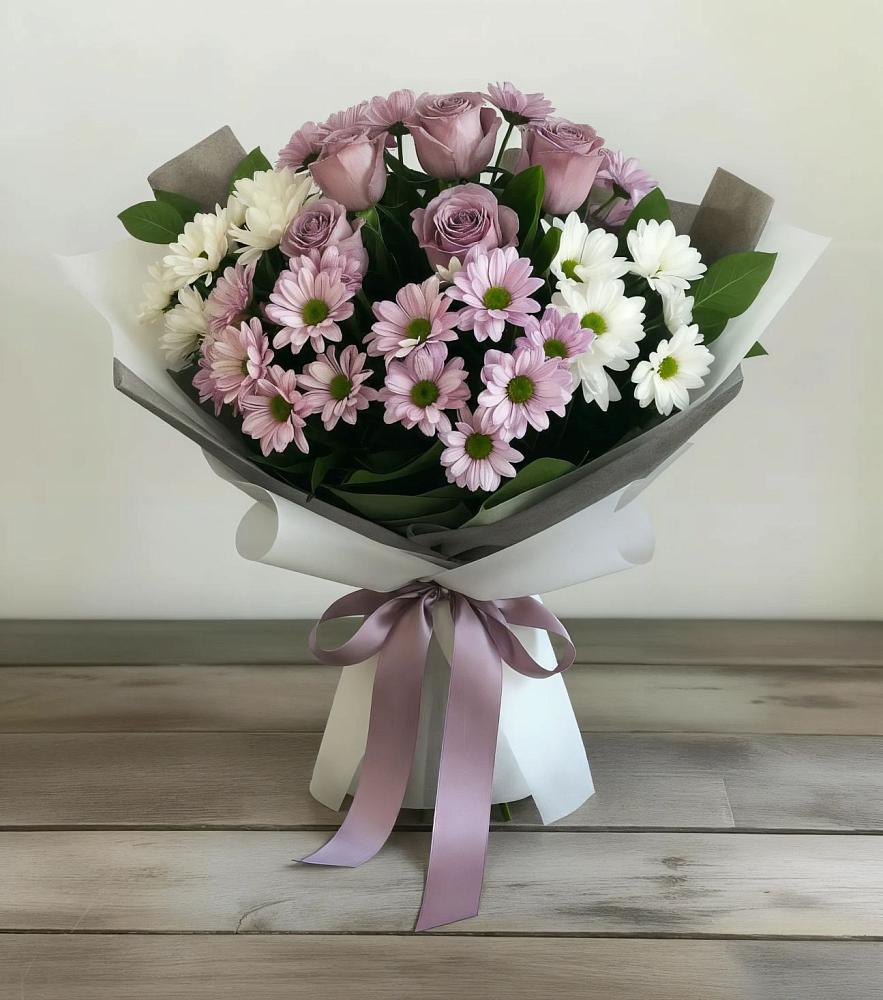 Букет цветов из: Хризантемы и Розы в Краснознаменске Московской области