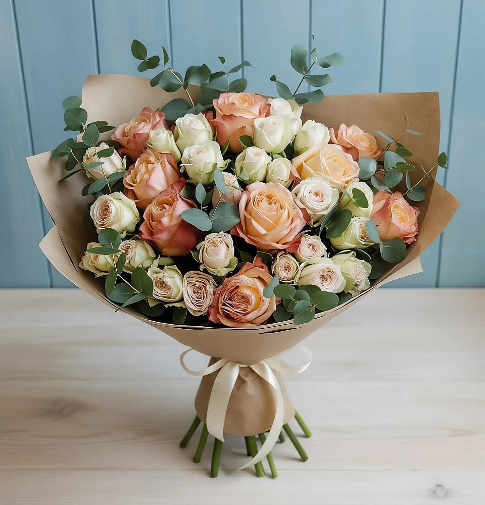 Букет цветов из: Альстромерии и Розы в Краснознаменске Московской области