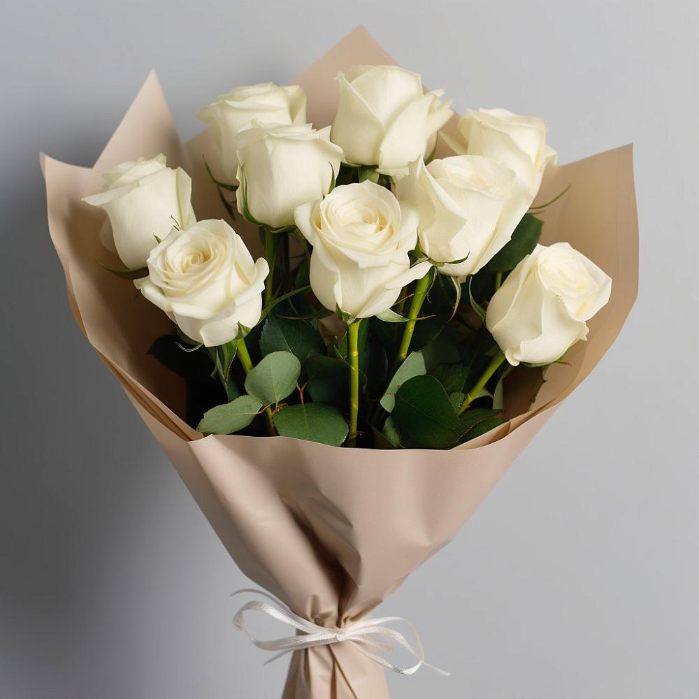 Букет 9 Белых роз Эдлесс Лав в Краснознаменске Московской области