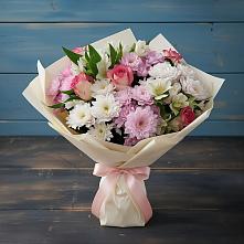 Букет цветов из:  Хризантемы, Альстромерии и Розы в Краснознаменске Московской области