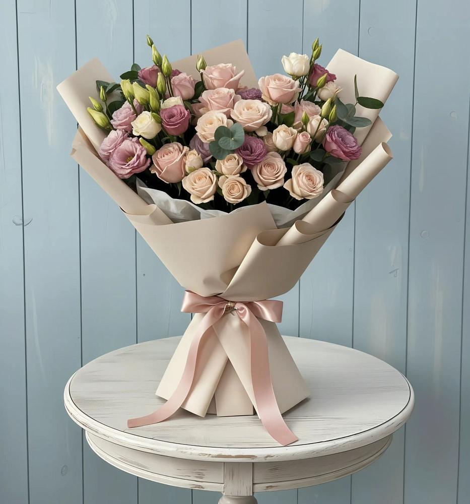 Букет цветов из: Розы и Лизиантусы в Краснознаменске Московской области