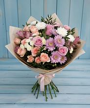 Букет цветов из:  Хризантемы, Розы и Альстромерии в Краснознаменске Московской области