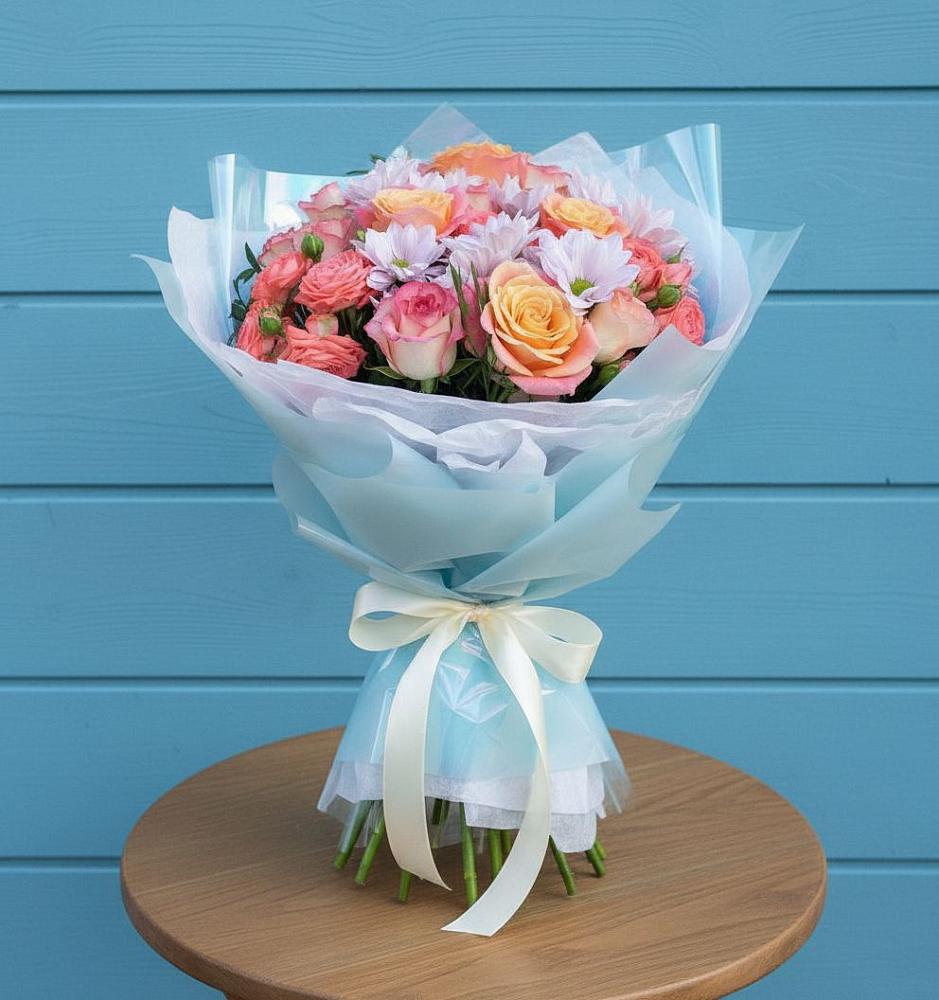 Букет цветов из: Хризантемы и Розы в Краснознаменске Московской области