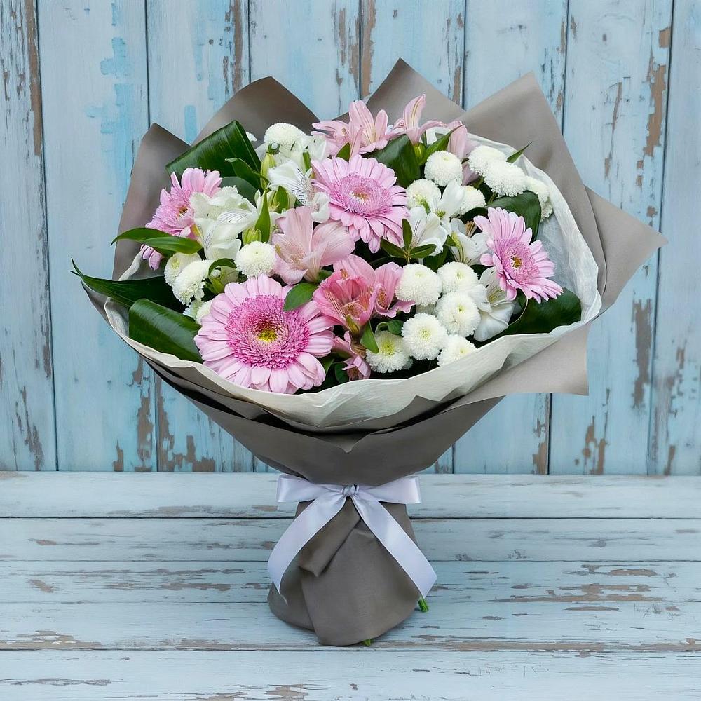 Букет цветов из: Герберы, Альстромерии и Хризантемы в Краснознаменске Московской области
